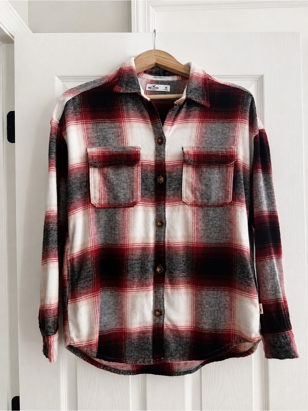 Hollister Red, Black & White Plaid Button-Down Shirt